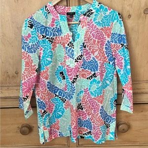 Talbots S Coral Reef 100% Cotton V Neck Top